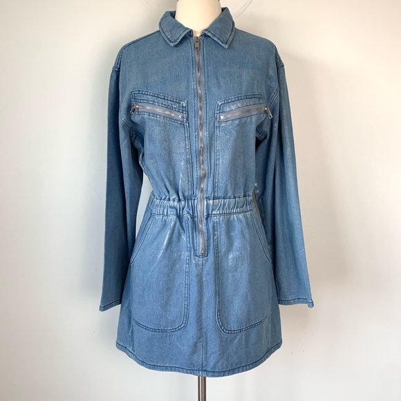 Veveret Dresses & Skirts - NWT Veveret Denim Shimmer Zip Long Sleeve Dress